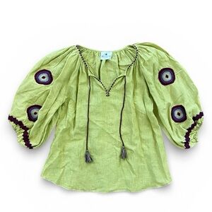 Benarus by Citrus Embroidered Linen Top